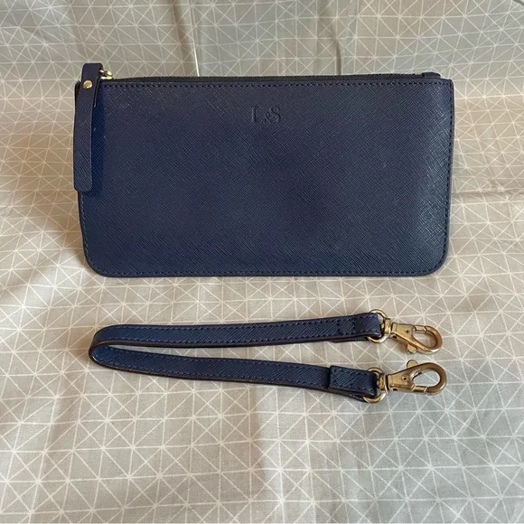 Lo & Sons Phone Wristlet Pouch in Navy Saffiano/Gold/Gray - Picture 1 of 8